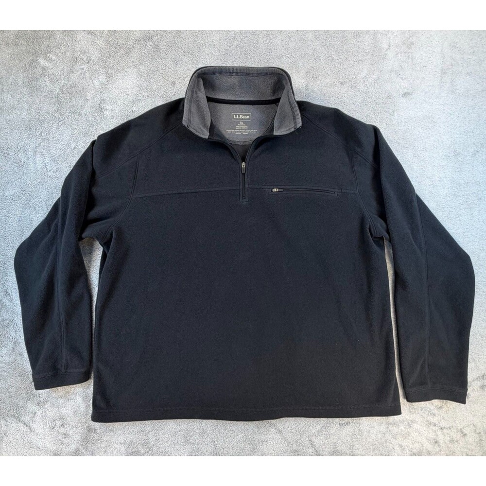 L.L.Bean Men’s XL Quarter Zip Fleece Pullover Black Gray Soft Warm Casual